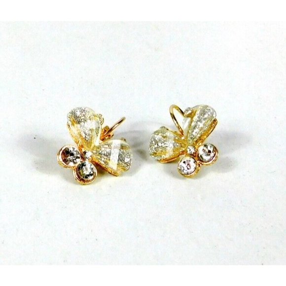 Lever Back Butterfly Earrings Glitter Rhinestones Gold Tone Backing - Picture 7 of 7